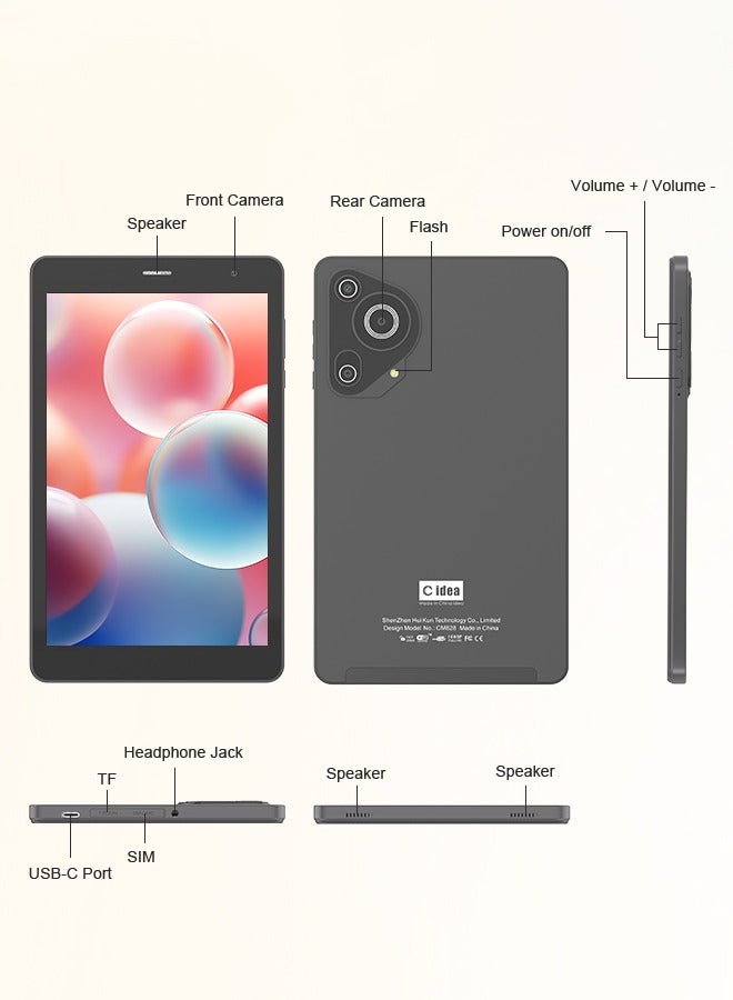 C idea - 8 inch tablet Android 14 with SIM and keyboard 512GB Expandable WIFI tablet For Teenagers CM828 black - Image 1