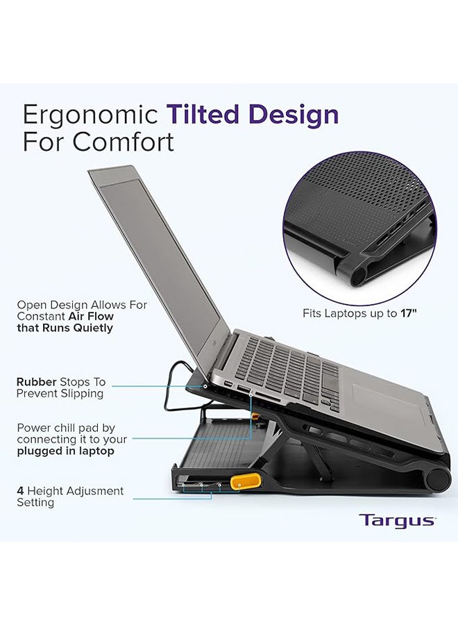 Targus 17" Dual Fan Laptop Chill Mat Plus, Ergonomic Cooling Pad, Heat Protection, 4-Port USB Hub Laptop Fan, (AWE81EU) Black/Grey  - Image 2