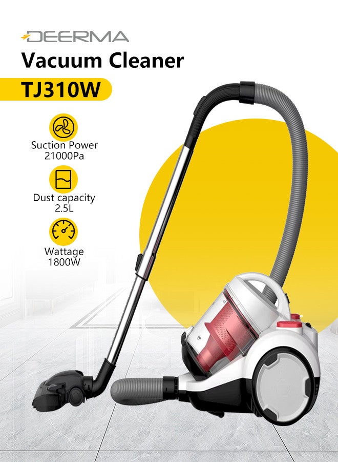 Deerma DEM - Horizontal Vacuum Cleaner, 5M Suction Pipe, 1800W Operating Capacity, 21000 Pa Suction Power, HEPA Filter, 2.5 Liters Dust Box, 82 dB Low Noise Operation and Three Brush Head 1800 W TJ310W White  - Image 1