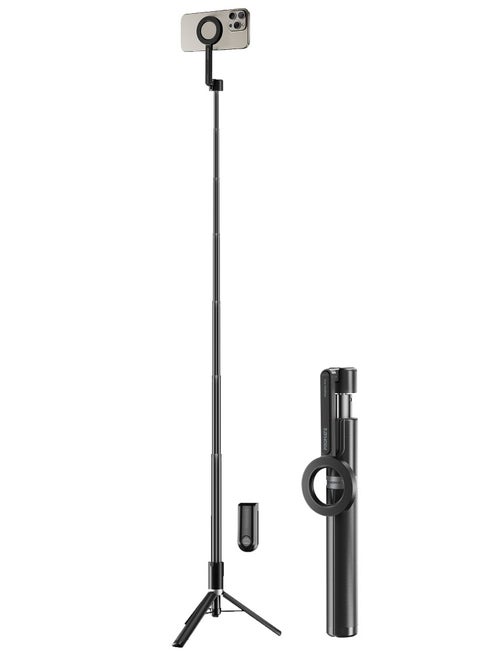 Universal Selfie Stick, Extendable MagSafe Compatible Selfie Stick with Integrated Tripod Stand, 10m Operating Range and Built-In Rechargable Shutter Remote Controller for Pictures, Videos, Smartphones, MagStick-Pro Black
