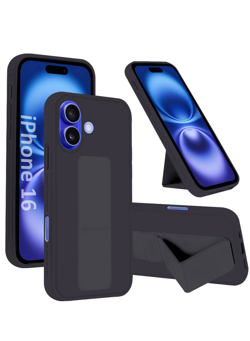 MARGOUN (for Apple iPhone 16) Case Premium PU Leather Back Cover with Stand Function Shockproof and Anti Scratch Case Cover Finger Grip Dark Purple-1 - Image 1