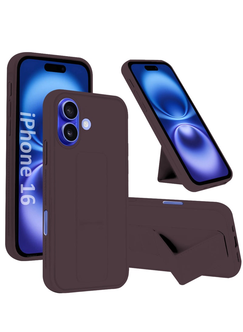 MARGOUN (for Apple iPhone 16) Case Premium PU Leather Back Cover with Stand Function Shockproof and Anti Scratch Case Cover Finger Grip Merlot-1  - Image 1
