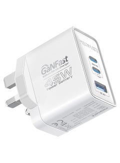 بروميت 45W Power Delivery GaNFast™ Charger, Dual USB-C 45W Ports, and Quick Charge USB-A 22.5W Port White  - Image 1