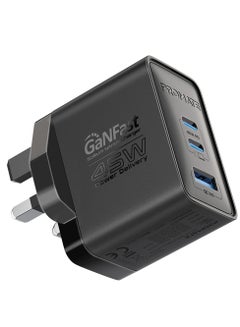 45W Power Delivery GaNFast™ Charger, Dual USB-C 45W Ports, and Quick Charge USB-A 22.5W Port Black - pnsku/N70132374V/45/_/1733137327/0e98ee9e-3fcb-485b-af1c-c3364cdd63bc