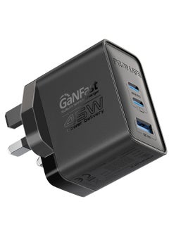 بروميت 45W Power Delivery GaNFast™ Charger, Dual USB-C 45W Ports, and Quick Charge USB-A 22.5W Port Black  - Image 1