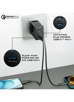 45W Power Delivery GaNFast™ Charger, Dual USB-C 45W Ports, and Quick Charge USB-A 22.5W Port Black - pnsku/N70132374V/45/_/1733137328/740dda24-7d37-49f5-9caa-a4f7c1cab961