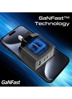 بروميت 45W Power Delivery GaNFast™ Charger, Dual USB-C 45W Ports, and Quick Charge USB-A 22.5W Port Black  - Image 3