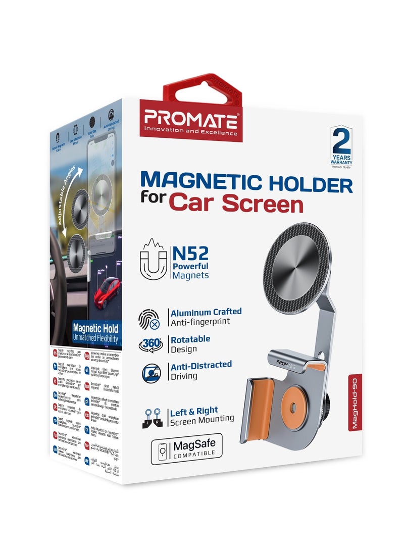 PROMATE - Mobile Magnetic Holder for Car Screen, Aluminum Crafted, 360° Rotation and MagSafe Compatibility, Cradleless Design, N52 Powerful Magnets Silver - Image 1