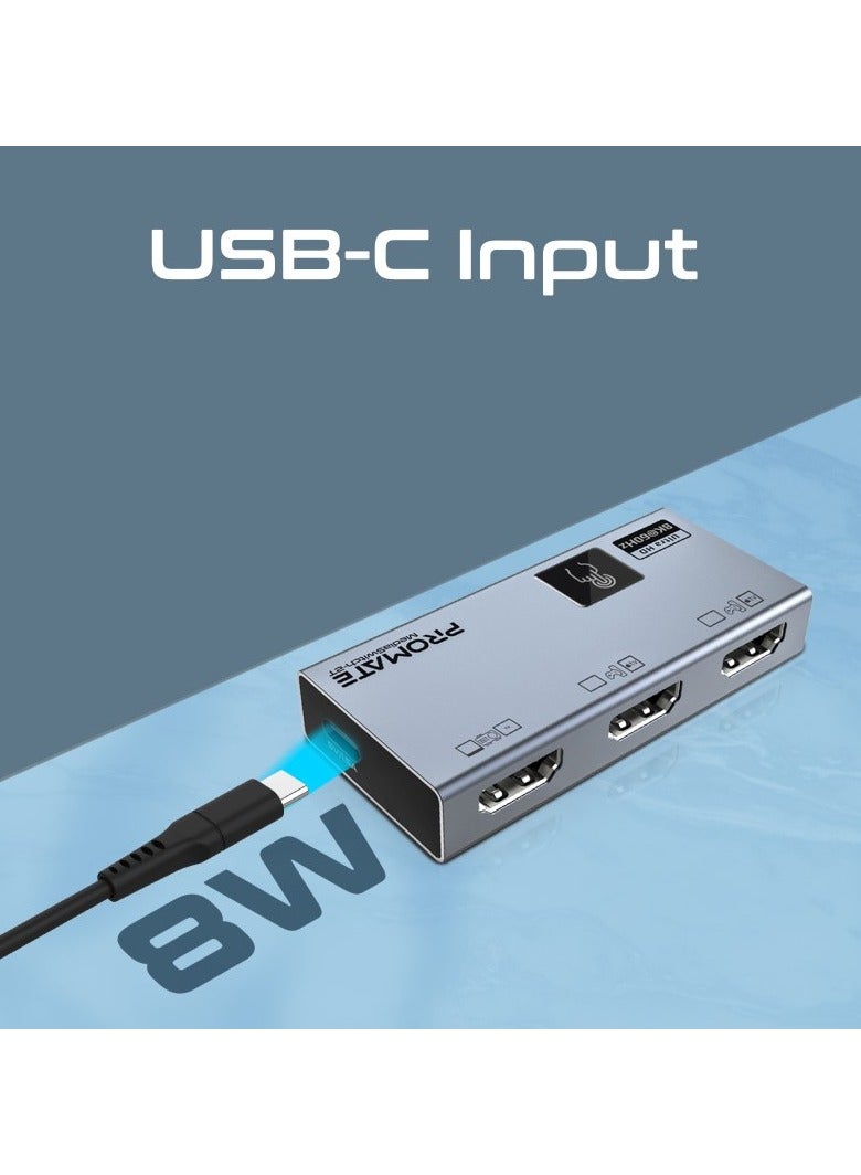 Ultra-HD 8K@60Hz HDMI Switch with Triple HDMI Ports, High-Resolution Clarity, Compact Design, Smart Touch Control and Plug and Play support for  Laptops, Computers, UHDTV, Projectors, MediaSwitch-2T Grey