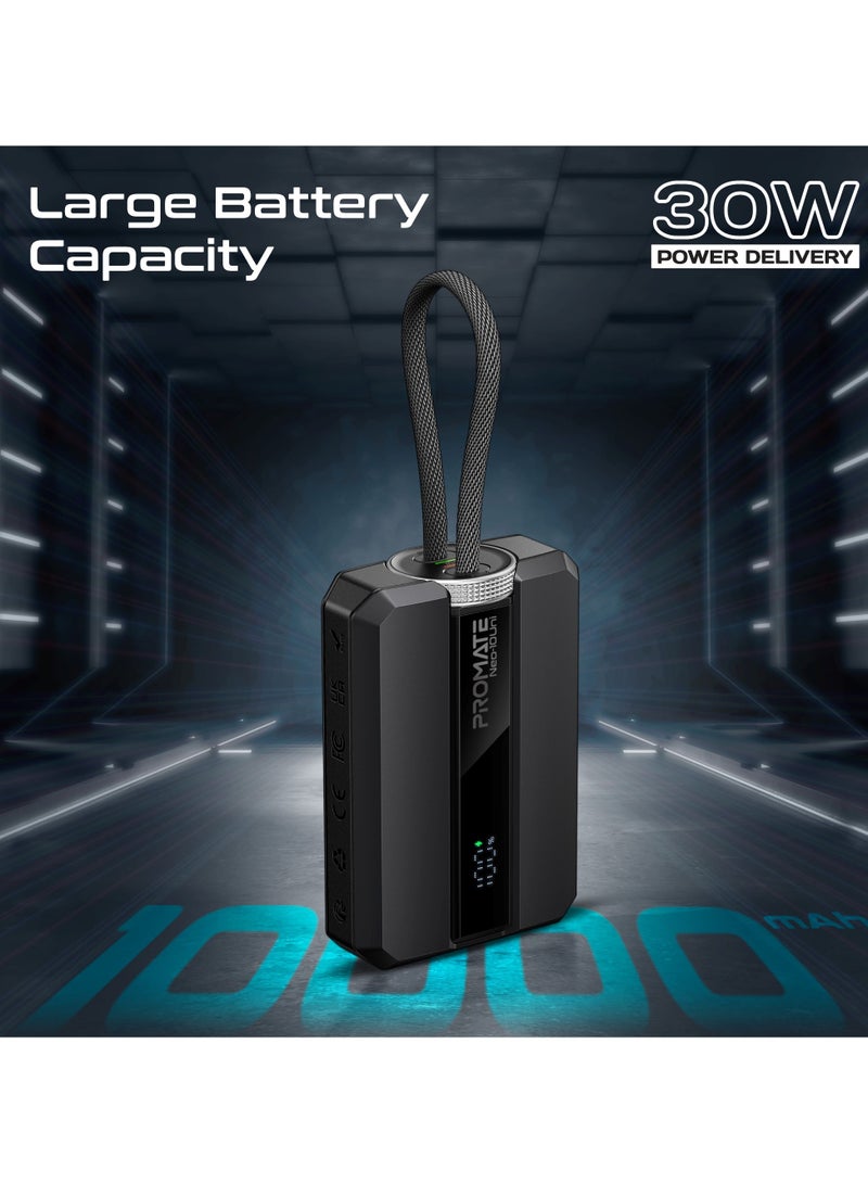 PROMATE - 10000 mAh Power Bank, Universal Ultra-Compact Battery Charger, with Double-ended Type-C to Lightning cable, Triple Device Charging, USB-C and Lightning Ports, 30W Fast Charging, Dual Recharging Methods, LED Display, Charge Protection, Neo-10Uni Black - Image 1