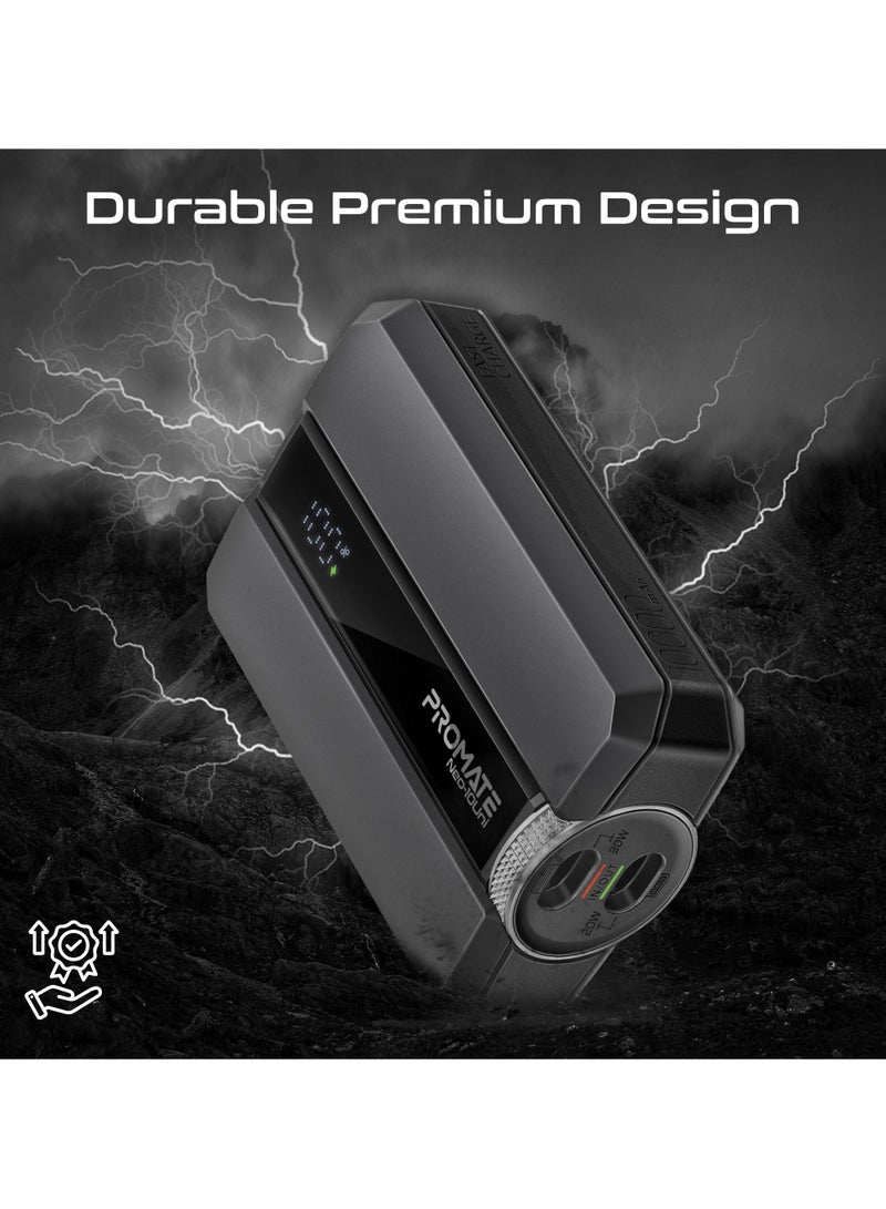 PROMATE - 10000 mAh Power Bank, Universal Ultra-Compact Battery Charger, with Double-ended Type-C to Lightning cable, Triple Device Charging, USB-C and Lightning Ports, 30W Fast Charging, Dual Recharging Methods, LED Display, Charge Protection, Neo-10Uni Black - Image 1