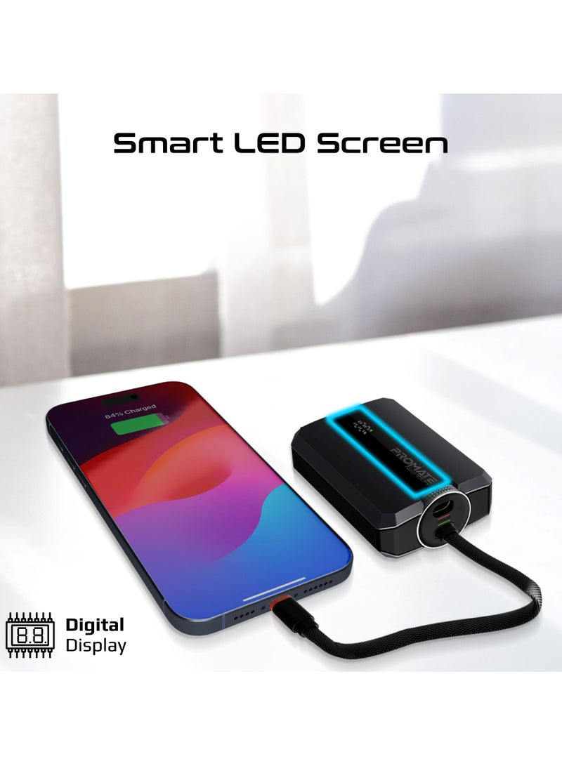 PROMATE - 10000 mAh Power Bank, Universal Ultra-Compact Battery Charger, with Double-ended Type-C to Lightning cable, Triple Device Charging, USB-C and Lightning Ports, 30W Fast Charging, Dual Recharging Methods, LED Display, Charge Protection, Neo-10Uni Black - Image 1