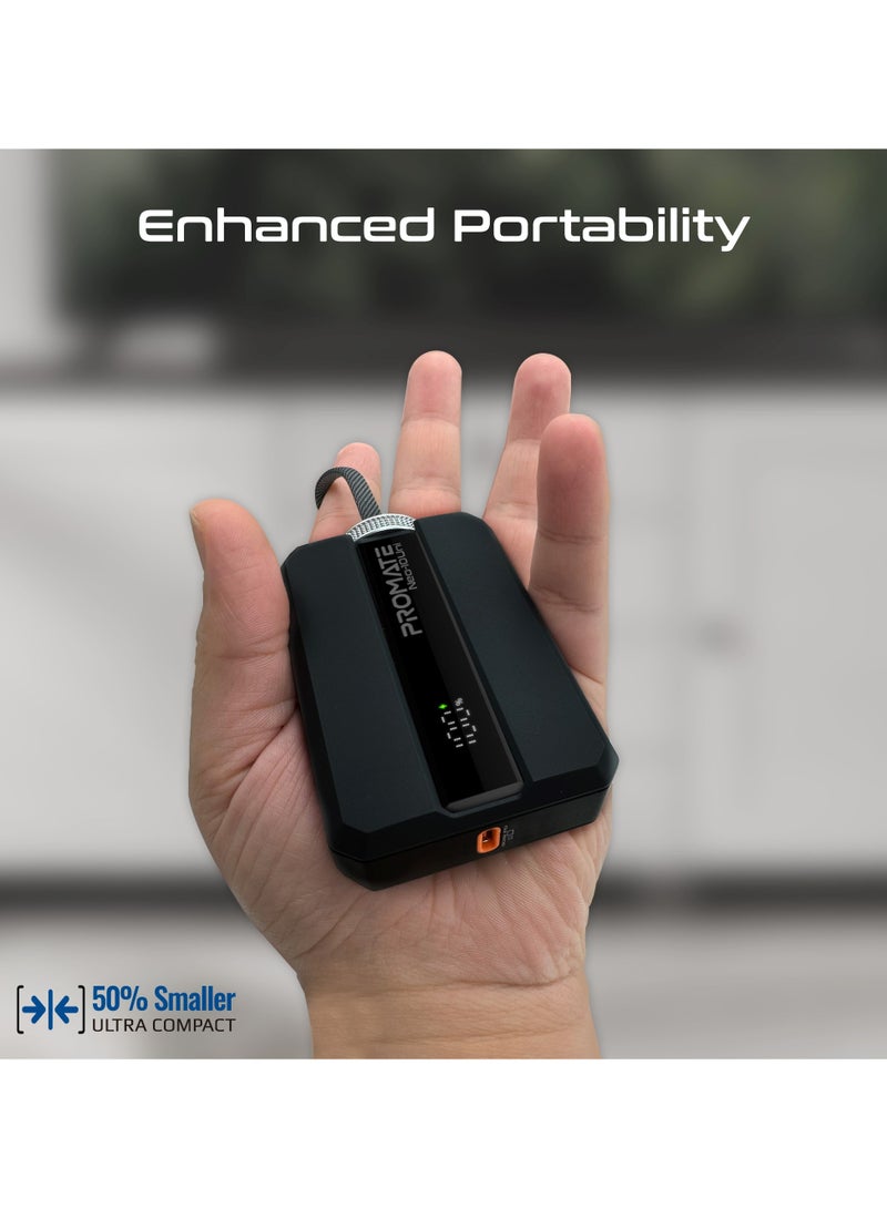 PROMATE - 10000 mAh Power Bank, Universal Ultra-Compact Battery Charger, with Double-ended Type-C to Lightning cable, Triple Device Charging, USB-C and Lightning Ports, 30W Fast Charging, Dual Recharging Methods, LED Display, Charge Protection, Neo-10Uni Black - Image 1