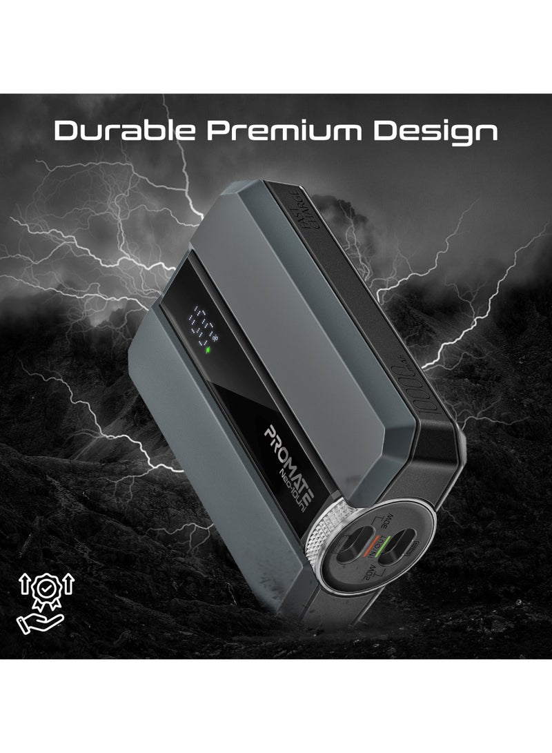 PROMATE - 10000 mAh Power Bank, Universal Ultra-Compact Battery Charger, with Double-ended Type-C to Lightning cable, Triple Device Charging, USB-C and Lightning Ports, 30W Fast Charging, Dual Recharging Methods, LED Display, Charge Protection, Neo-10Uni Grey - Image 1