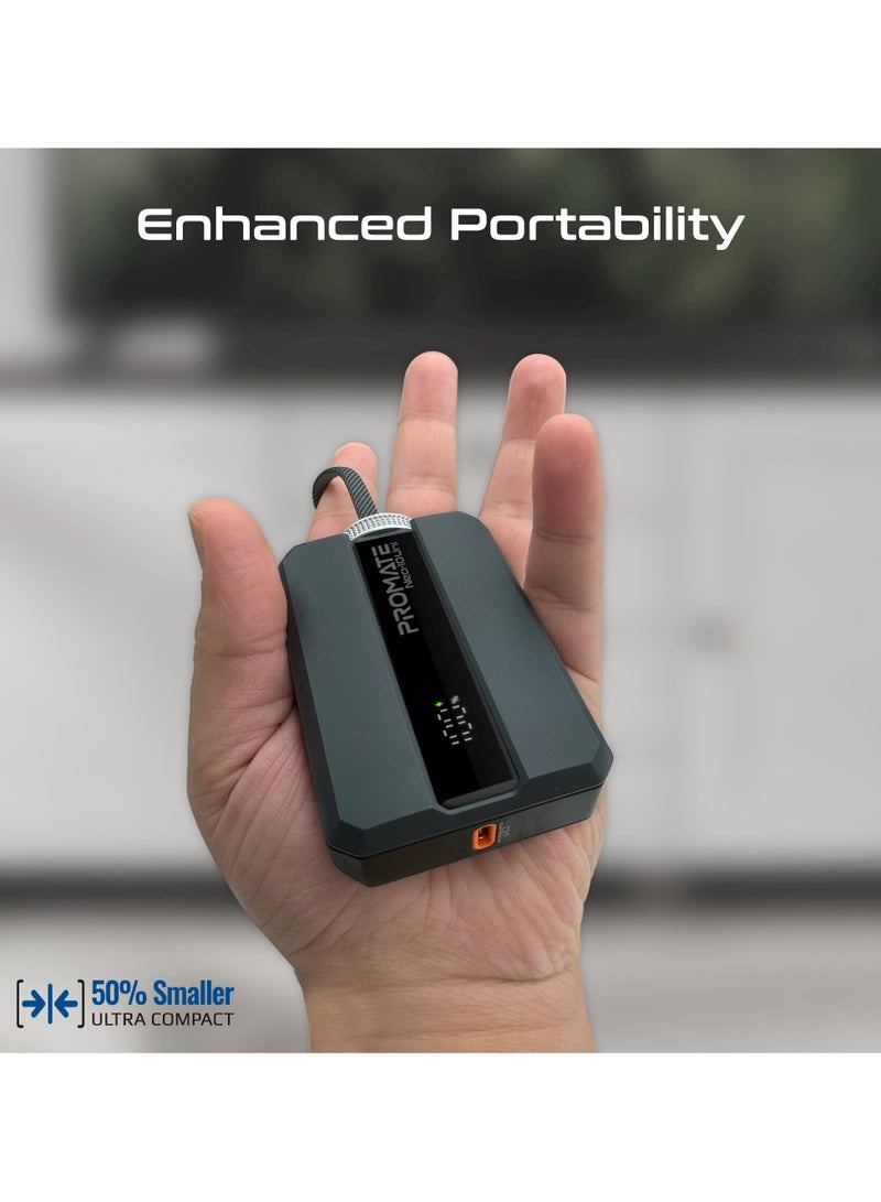 PROMATE - 10000 mAh Power Bank, Universal Ultra-Compact Battery Charger, with Double-ended Type-C to Lightning cable, Triple Device Charging, USB-C and Lightning Ports, 30W Fast Charging, Dual Recharging Methods, LED Display, Charge Protection, Neo-10Uni Grey - Image 1