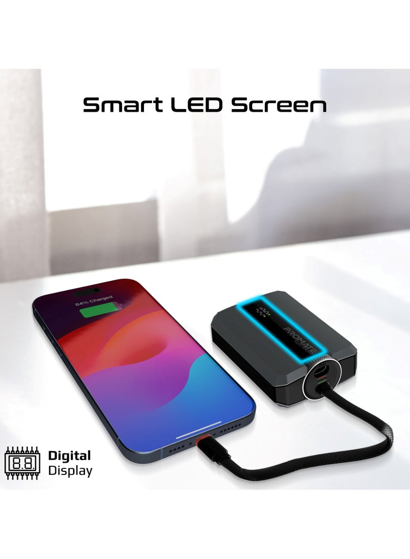PROMATE - 10000 mAh Power Bank, Universal Ultra-Compact Battery Charger, with Double-ended Type-C to Lightning cable, Triple Device Charging, USB-C and Lightning Ports, 30W Fast Charging, Dual Recharging Methods, LED Display, Charge Protection, Neo-10Uni Grey - Image 1