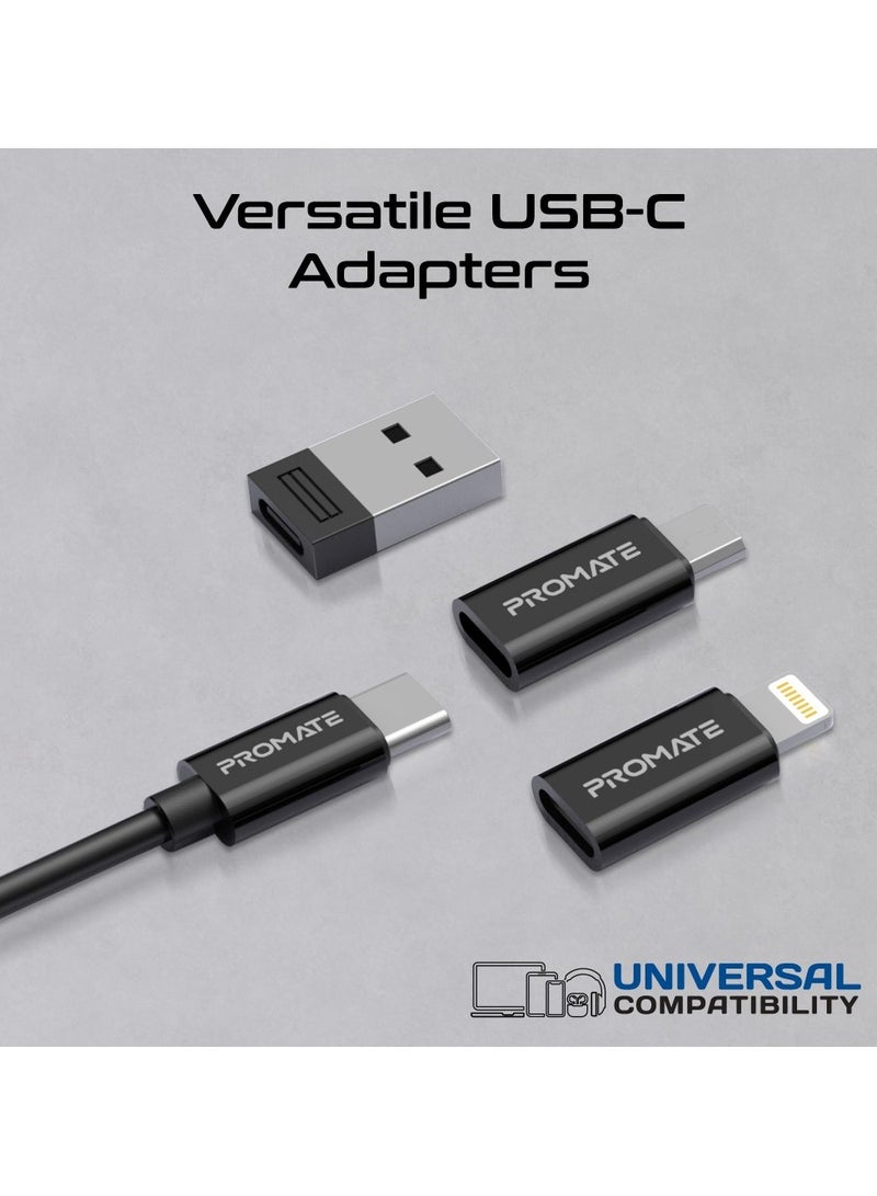 بروميت 7-In-1 Charging Cable & Travel Kit, 60W Charge and Sync USB-C Cable with Micro-USB Adapter, Lightning Adapter, USB-A Adapter, Compact SIM Card Slots and TF Card Slot, Portable Pusher Case Design, Perk Black - Image 4