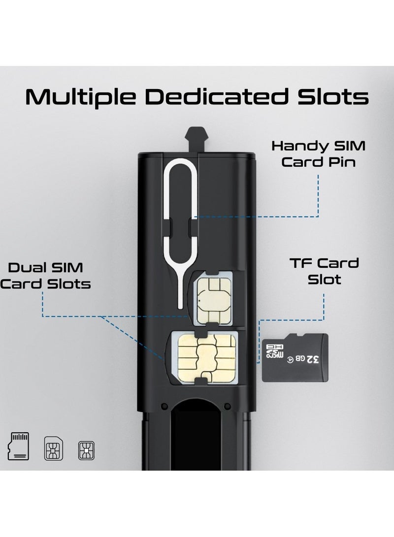 بروميت 7-In-1 Charging Cable & Travel Kit, 60W Charge and Sync USB-C Cable with Micro-USB Adapter, Lightning Adapter, USB-A Adapter, Compact SIM Card Slots and TF Card Slot, Portable Pusher Case Design, Perk Black - Image 5