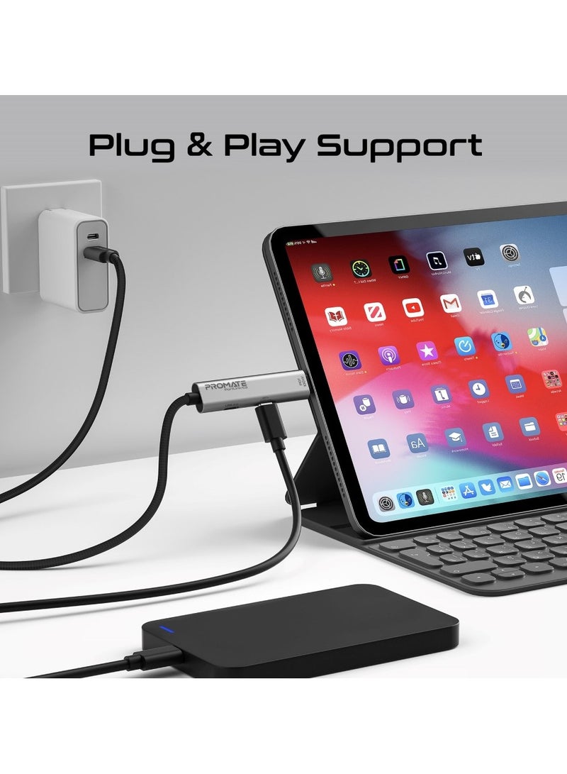 PROMATE - 3-In-1 PD100W Type-C 5Gbps Data Transfer Cable with Dual USB-C Port Hub, 5Gbps High-Speed and 480Mbps USB-C Data-Transfer Ports, 1.5m Cable Length, Easy Plug-and-Play Setup, Universal Compatibility, PortLink-C3 Black - Image 1