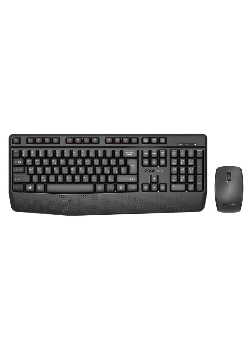 بروميت Wireless Keyboard and Mouse Combo, Ergonomic Angled 2.4Ghz with 1200 DPI, Ambidextrous Mouse, Wrist Rest, Nano USB Receiver, Media Keys, for iMac, MacBook Air, ASUS English/Arabic Black - Image 1