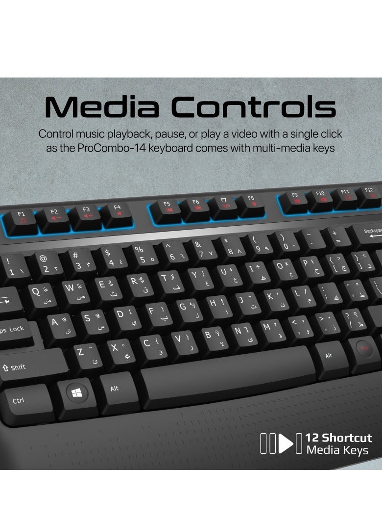 بروميت Wireless Keyboard and Mouse Combo, Ergonomic Angled 2.4Ghz with 1200 DPI, Ambidextrous Mouse, Wrist Rest, Nano USB Receiver, Media Keys, for iMac, MacBook Air, ASUS English/Arabic Black - Image 5