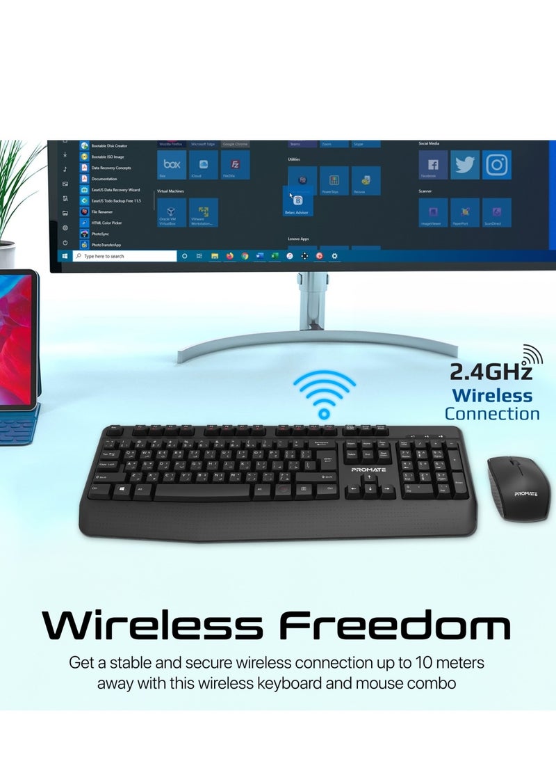 بروميت Wireless Keyboard and Mouse Combo, Ergonomic Angled 2.4Ghz with 1200 DPI, Ambidextrous Mouse, Wrist Rest, Nano USB Receiver, Media Keys, for iMac, MacBook Air, ASUS English/Arabic Black - Image 3