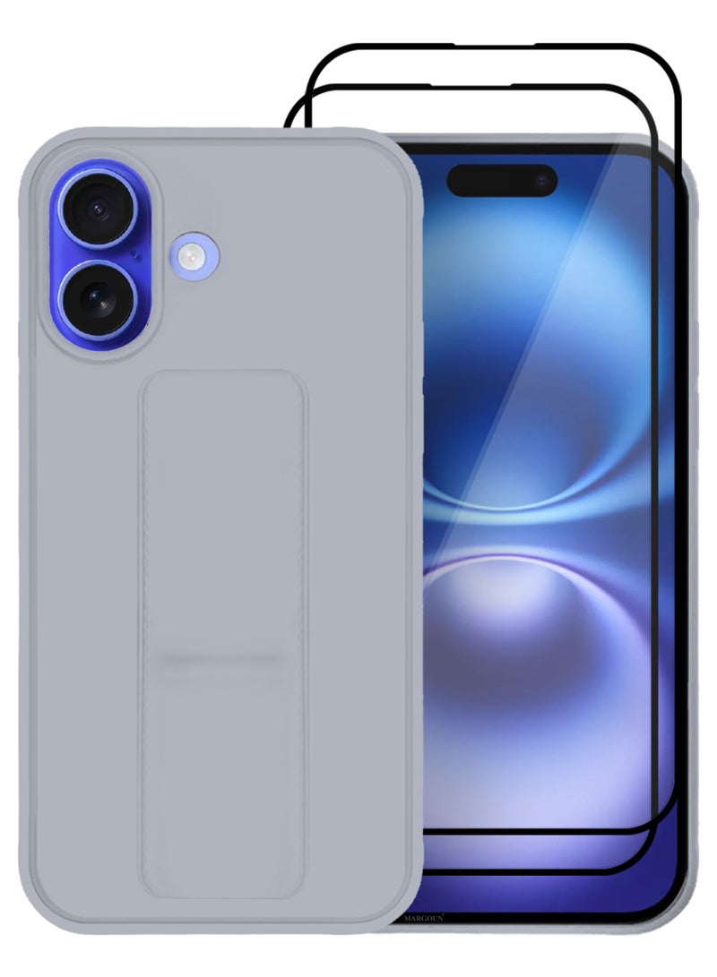 MARGOUN (for Apple iPhone 16) 3Packs (1Case, 2Screen Protectors), Case Premium PU Leather Back Cover with Stand Function Shockproof and Anti Scratch Case Cover Finger Grip Grey-3  - Image 5