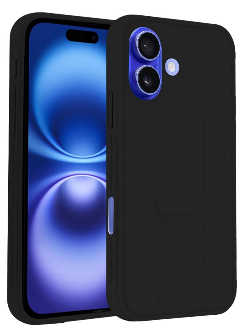 MARGOUN (for Apple iPhone 16) 3Packs (1Case, 2Screen Protectors), Case Premium PU Leather Back Cover with Stand Function Shockproof and Anti Scratch Case Cover Finger Grip Black-3  - Image 2