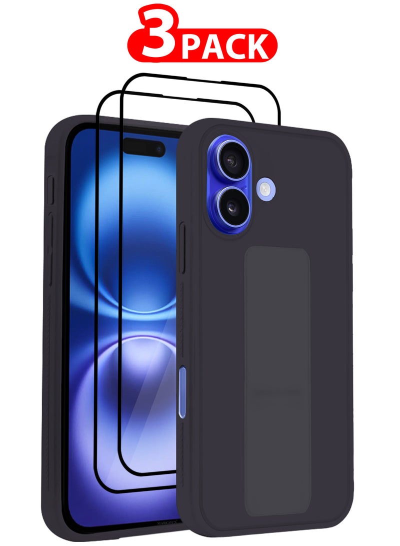 MARGOUN (for Apple iPhone 16) 3Packs (1Case, 2Screen Protectors), Case Premium PU Leather Back Cover with Stand Function Shockproof and Anti Scratch Case Cover Finger Grip Dark Purple-3  - Image 1