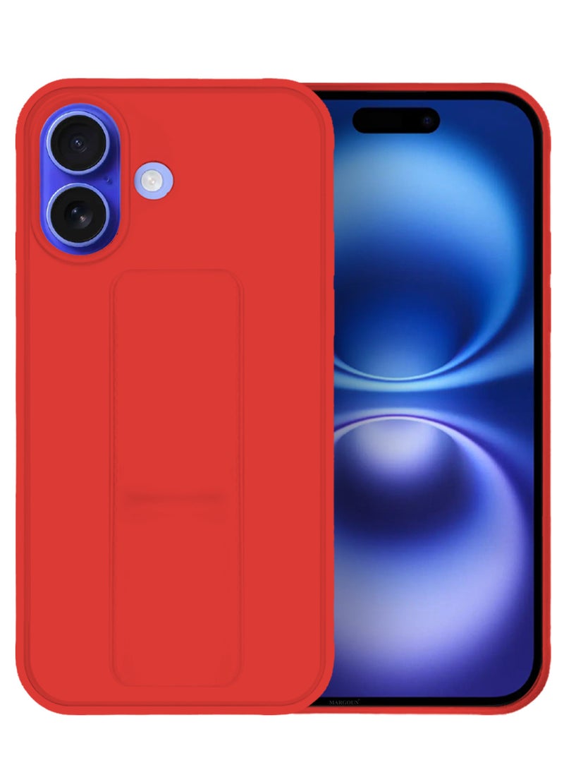 MARGOUN (for Apple iPhone 16) Case Premium PU Leather Back Cover with Stand Function Shockproof and Anti Scratch Finger Grip Case Cover Red-1  - Image 2