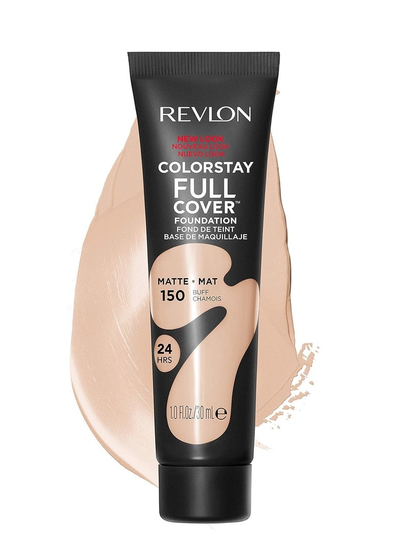 ريفلون ColorStay Full Cover Longwear Matte Foundation, Heat & Sweat Resistant Lightweight Face Makeup (150), 1.0 oz BUFF - Image 1