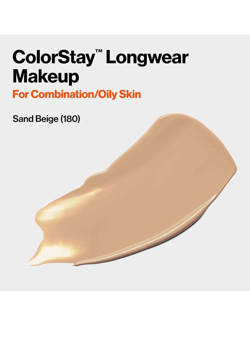 ريفلون أساس سائل ColorStay للبشرة المختلطة والدهنية، مستحضرات تجميل للوجه، هدايا عيد الميلاد للنساء، SPF 15، تغطية متوسطة إلى كاملة، لمسة نهائية غير لامعة، بيج رملي (180)، 1.0 أونصة - Image 2