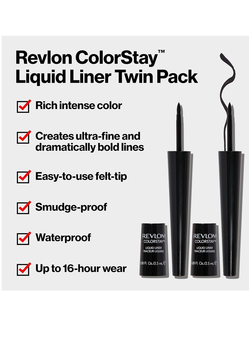 ريفلون ColorStay Liquid Eyeliner, Eye Makeup Stocking Stuffers for Women, Waterproof, Smudgeproof, 251, 0.08 Fl Oz (Pack of 2) Blackest Black - Image 2