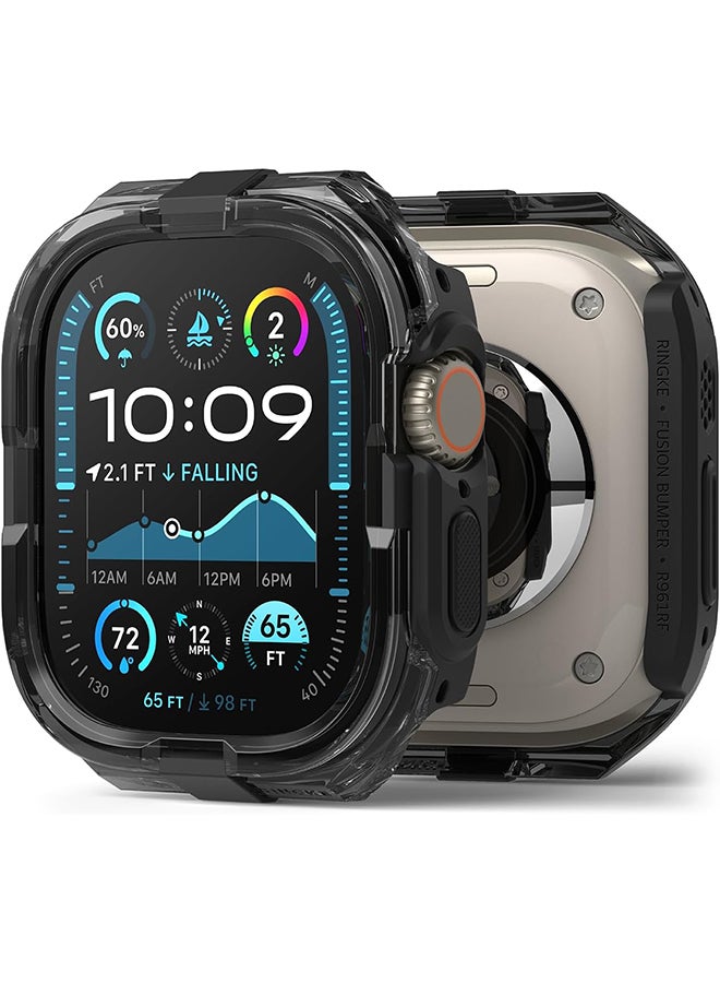 رينجك Fusion Bumper For Apple Watch Ultra 2 / 1 Case, Frame Protection Double Layered PC TPU Transparent Color Lightweight Cover for Watch Case- BLACK - Image 1