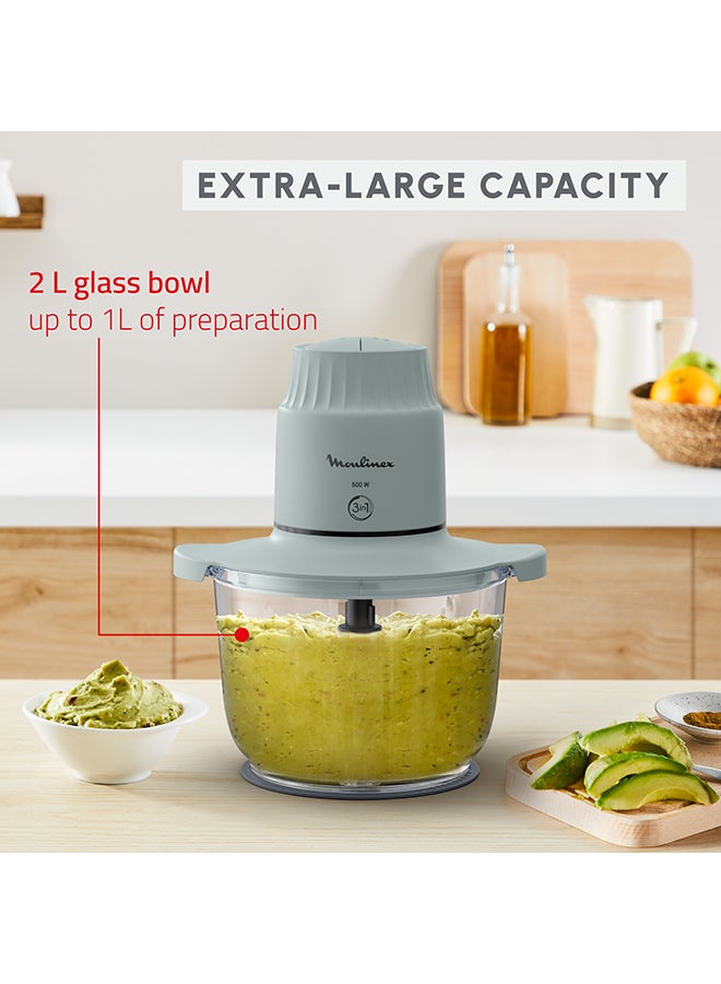 Moulinex - Choppeo | Glass Bowl Chopper | Useful Capacity | Borosilicate Glass | 2 Speeds | Eucalyptus | 1 L 500 W DJ603127 Blue - Image 1