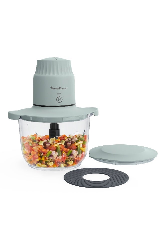 Moulinex Choppeo | Glass Bowl Chopper | Useful Capacity | Borosilicate Glass | 2 Speeds | Eucalyptus | 1 L 500 W DJ603127 Blue - Image 1