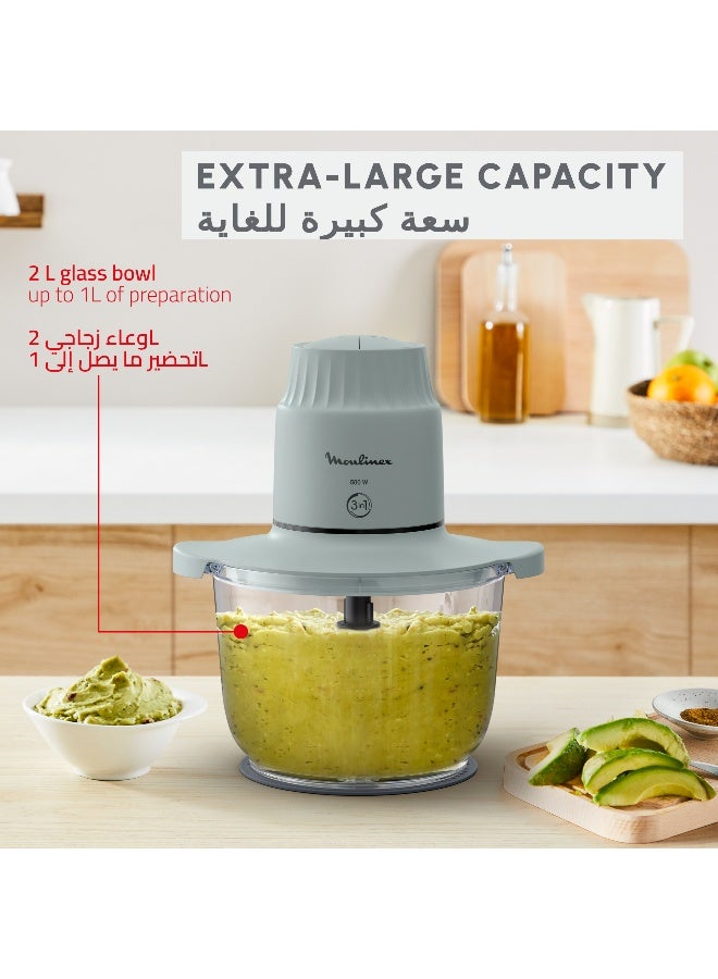 Moulinex Choppeo | Glass Bowl Chopper | Useful Capacity | Borosilicate Glass | 2 Speeds | Eucalyptus | 1 L 500 W DJ603127 Blue - Image 3