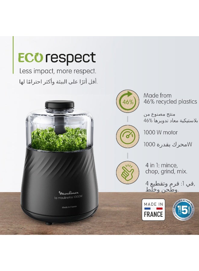 Moulinex La Moulinette Eco Design | Food Chopper | Eco Design | Made From 46% Recycled Plastics | 4-in-1 Action | 0.5 L 1000 W DP712827 Black - Image 3