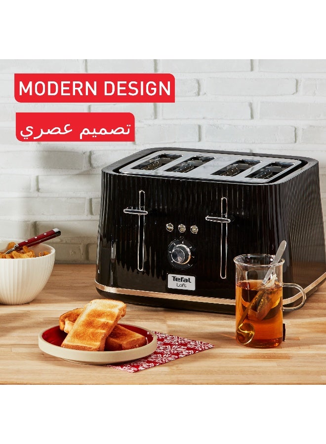 تيفال محمصة لوفت | تصميم عصري | سهلة الاستخدام | 7 مستويات تحمير | محمصة 4 فتحات عريضة جدًا | 1700 واط | أسود / كروم | ضمان سنتين | TT760840 1700 W TT760840 - Image 3