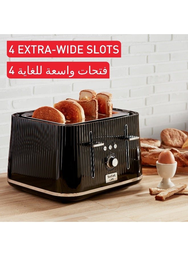 تيفال محمصة لوفت | تصميم عصري | سهلة الاستخدام | 7 مستويات تحمير | محمصة 4 فتحات عريضة جدًا | 1700 واط | أسود / كروم | ضمان سنتين | TT760840 1700 W TT760840 - Image 5