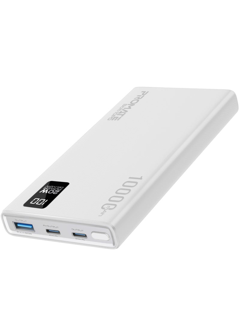 بروميت - 10000 mAh Power Bank Ultra-Slim with 20W USB-C Input/Output Port, QC 3.0 Output, USB-C Ports, LCD Screen, Bolt-10PD White - Image 1