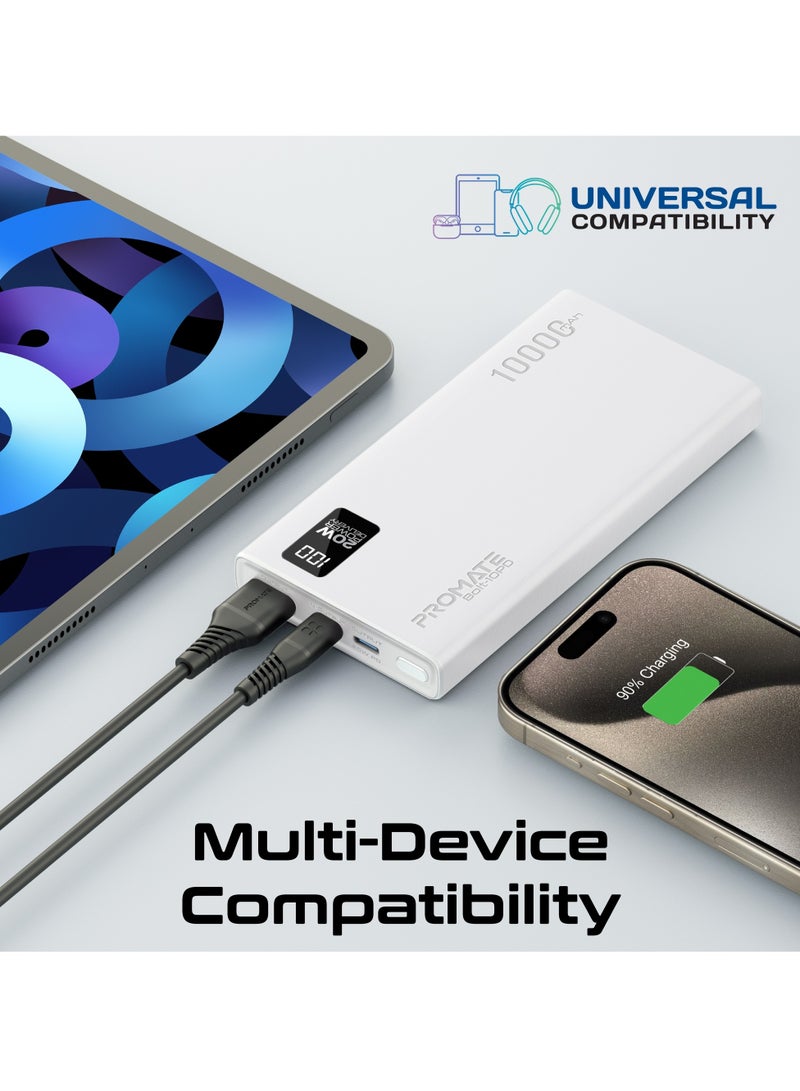 بروميت - 10000 mAh Power Bank Ultra-Slim with 20W USB-C Input/Output Port, QC 3.0 Output, USB-C Ports, LCD Screen, Bolt-10PD White - Image 1