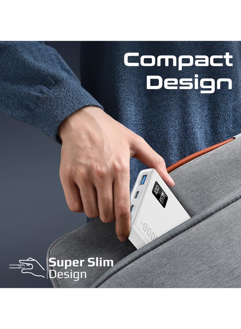 بروميت - 10000 mAh Power Bank Ultra-Slim with 20W USB-C Input/Output Port, QC 3.0 Output, USB-C Ports, LCD Screen, Bolt-10PD White - Image 1