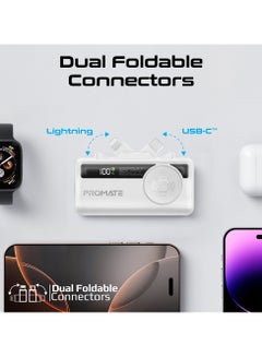PROMATE 5000 mAh 3 in 1 Mini Power Bank, With 20W USB-C™ In/Out Foldable Connector, 12W Lightning Foldable Connector, Wireless  Apple Watch Charger, LED Display White  - Image 3
