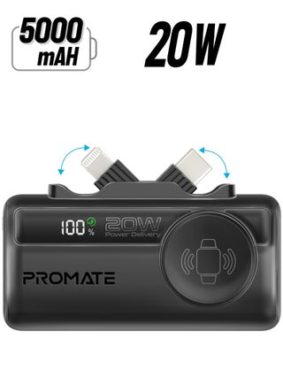 5000 mAh 3 in 1 Mini Power Bank With 20W USB-C™ In/Out Foldable Connector, 12W Lightning Foldable Connector, Wireless  Apple Watch Charger, LED Display Black - pnsku/N70132564V/45/_/1740034205/a870837a-1c8d-4873-aa29-809c92401145