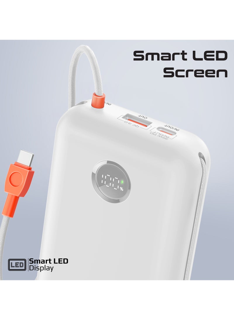 PROMATE - 30000 mAh 4 in 1 High-Capacity Power Bank 35W, With Built-In USB-C Cable, 27W Lightning Cable and Dual PD35W USB-C Port, Safety Protection, and Qualcomm Quick Charger White - Image 1