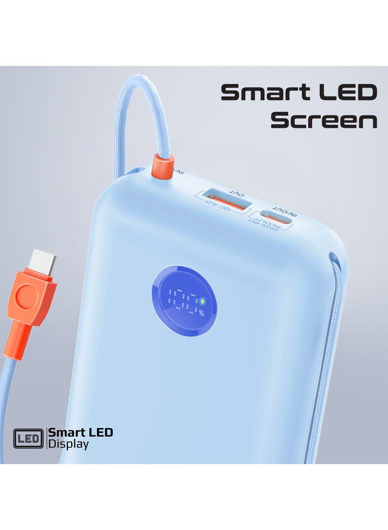 PROMATE - 30000 mAh 4 in 1 High-Capacity Power Bank 35W, With Built-In USB-C Cable, 27W Lightning Cable and Dual PD35W USB-C Port, Safety Protection, and Qualcomm Quick Charger Blue - Image 1