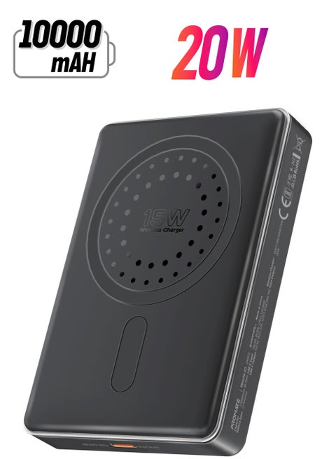 10000 mAh Ultra-Compact Power Bank With Ultra-Fast 15W MagSafe Compatible Charging, Super-Fast 20W USB-C Input/Output Port, and Advanced Multi-Protection Black