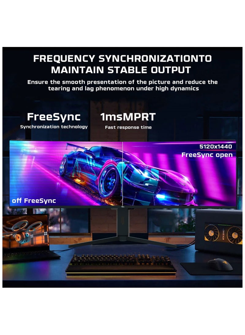 TWISTED MINDS - 49-Inch Ultra-Wide IPS Monitor, 5120x1440 Resolution, R3800 Curvature, 75Hz Refresh Rate, 1ms MPRT, HDR, FreeSync & G-Sync, HDMI/DP/USB-C, Built-In Speakers, 350cd/m² Brightness BLACK - Image 1