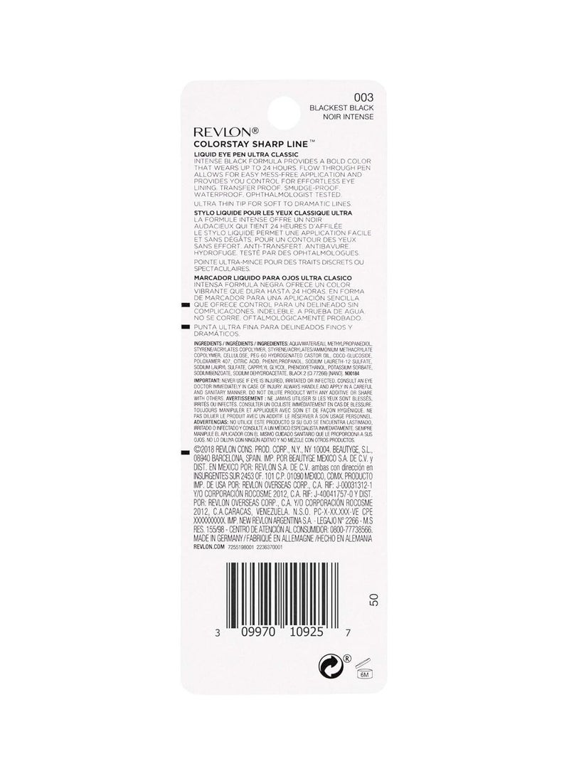Revlon - Liquid Eyeliner Pen, ColorStay Sharp Line Eye Makeup, Waterproof, Smudge-proof, Longwearing with Slim Tapered Tip, Sharp Line Blackest Black - Image 1